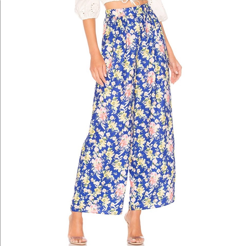Tularosa Audrey Cobalt Blue / Pink Mixed Floral Wide Leg Pants Size Small